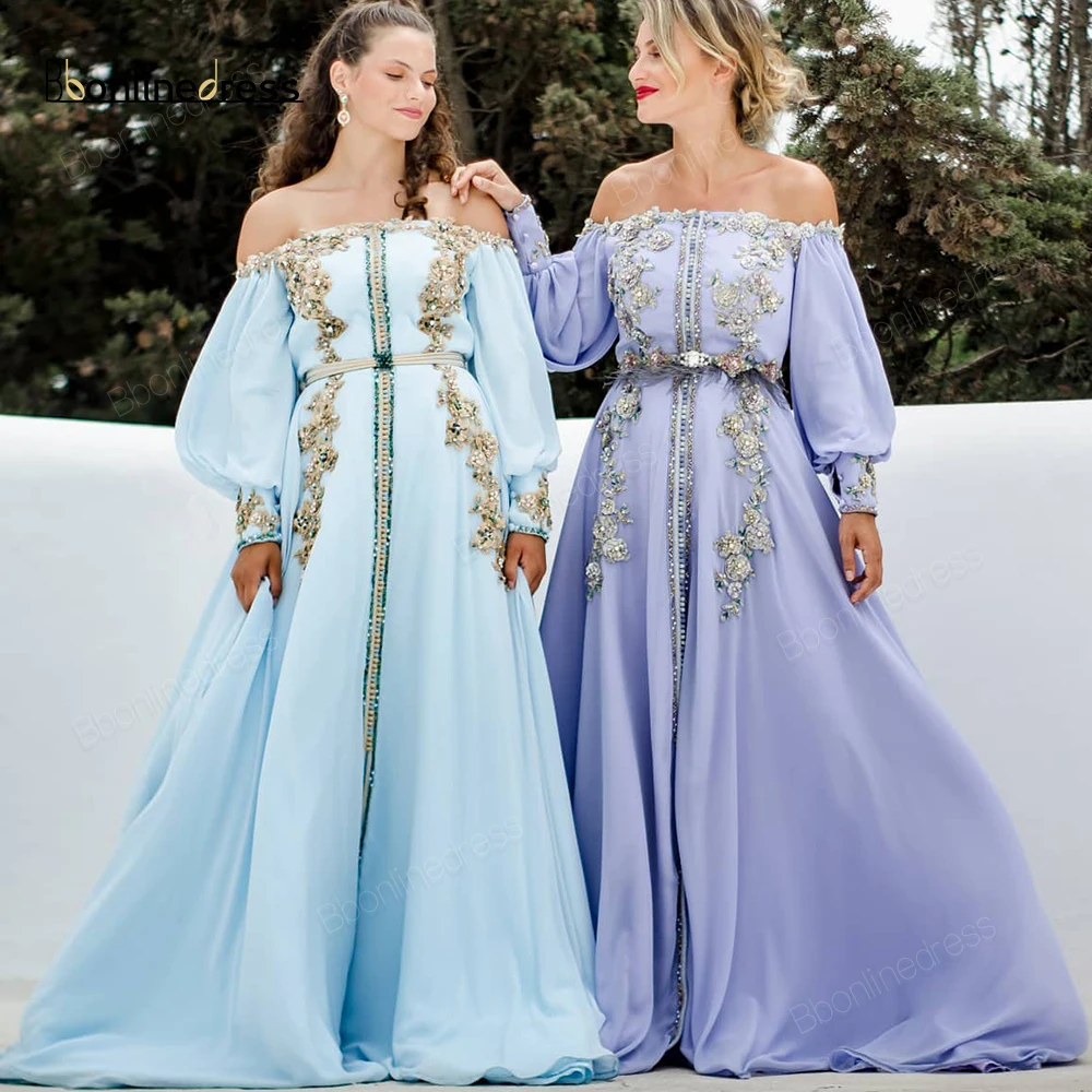 

Charming Moroccan Kaftan Evening Dresses Lace Crystal Beaded Long Evening Dress Full Sleeves Arabic Muslim Party Gown Plus Size