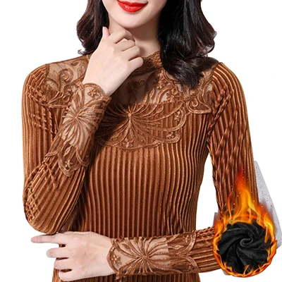 Женская термомайка модное зимнее сексуальное кружевное флисовое термобелье tutrk K уличное Облегающее с длинными рукавами Топы - Цвет: tx25 khaki