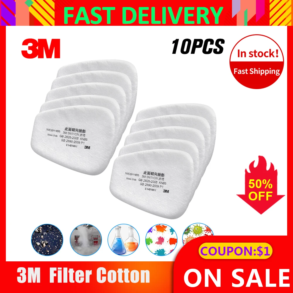 

3M 5N11 10PCS Filter Cotton 2PCS 501 Filter cover N95 Particulate Filter for Gas Mask Respirator Use