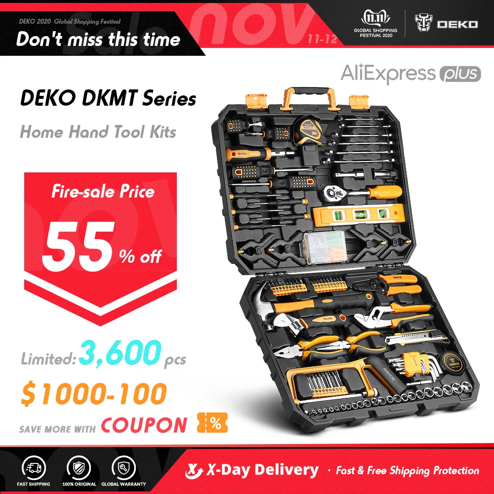 £19.58 Deko Household Tool Set General Hand Tool Kit With Plastic