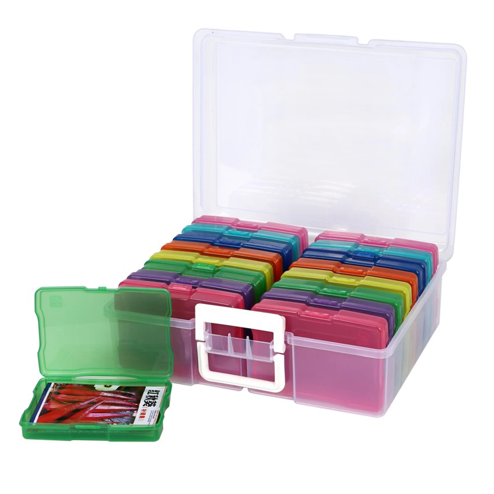 Organisation Photos 1600 Boîte Rangement Photos 16 Compartiments - Transparente, étiquettes, Poignée - Photos, Graines, Fournitures Boite Rangement Photo