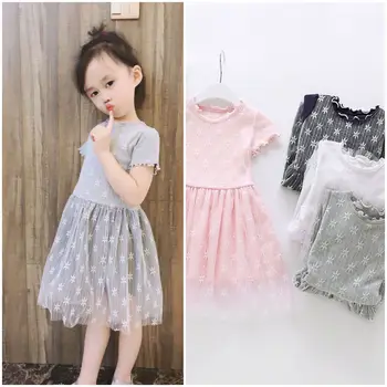 

Flower GIRL'S Lace Dress 2020 Summer Short Sleeve Princess Dress Childrenswear Wholesale