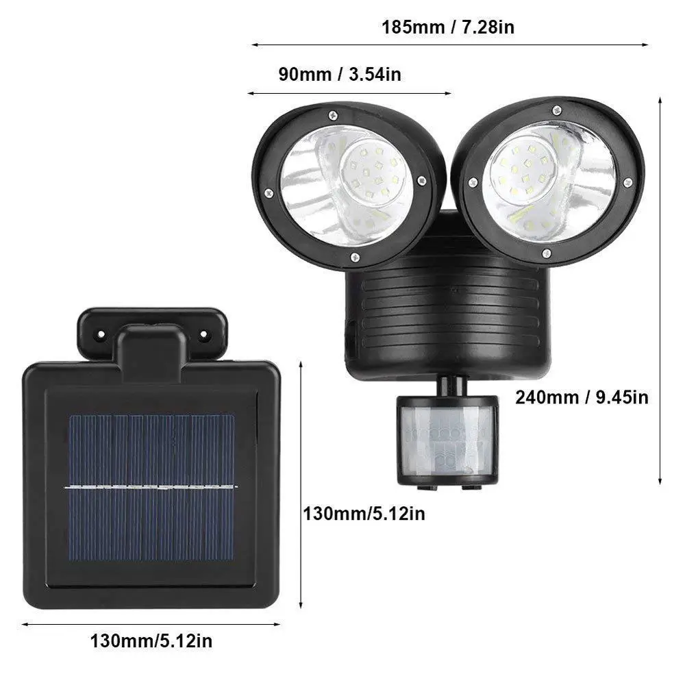 Настенный прожектор двойной детектор безопасности точечные светильники на солнечных батареях датчик движения 22 Светодиодный прожектор 500lm Открытый Сад Парк IP65 ABS