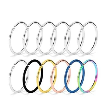 

12PCS Non Pierced Stainless Steel Clip on Closure Round Ring Fake Nose Lip Helix Cartilage Tragus Ear Hoop 20 Gauge 6-10mm