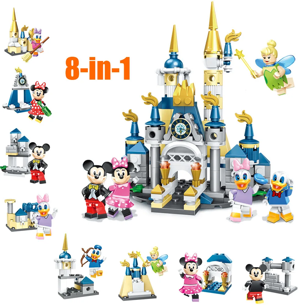 

8 in 1 Dream Castle Play Set Mickey Mouse Minnie Donald Duck Daisy Mini Toy Figure Building Block Brick Compatible with Lego