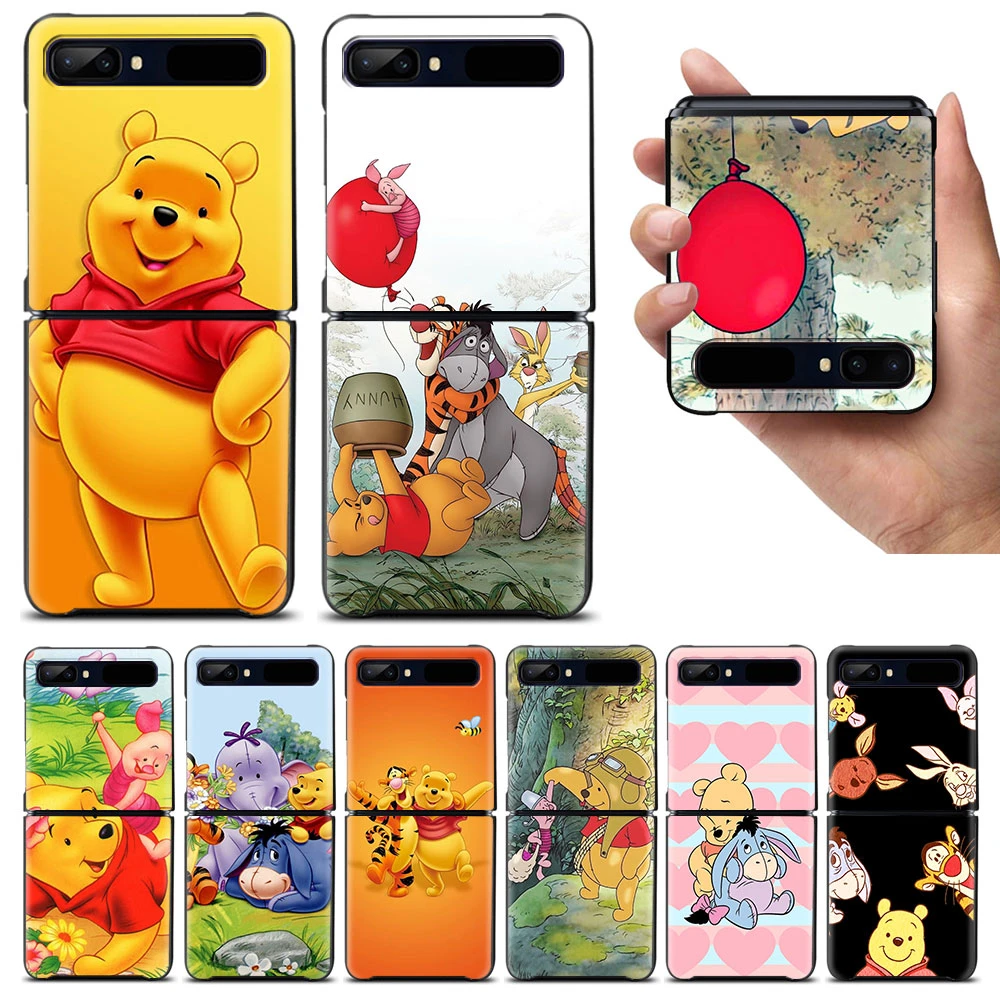 galaxy z flip3 case Pooh Bear Cute Shockproof Cover for Samsung Galaxy Z Flip Flip3 5G Black Phone Case Shell Hard Fundas Coque Capa samsung flip3 case