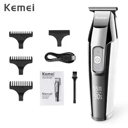 Kemei, Беспроводная Машинка для стрижки волос, профессиональный электрический триммер с ЖК-дисплеем, 0 мм, бритва для бороды, для мужчин