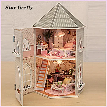 

Star firefly Wooden doll house Love castle 1:12 Miniature DIY dollhouse Creative Toys For Christmas Gift Valentine's Day present
