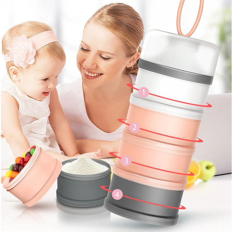 Caja portátil de almacenamiento de alimentos para bebés, dispensador de fórmula de leche en polvo para niños pequeños, recipiente para aperitivos, 4 capas