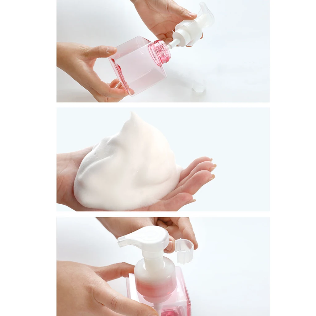 2Pcs 250ml Square Plastic Bottle Empty Shampoo Cosmetic Foaming Soap Vials Refillable Bottles Empty Cosmetic Containers