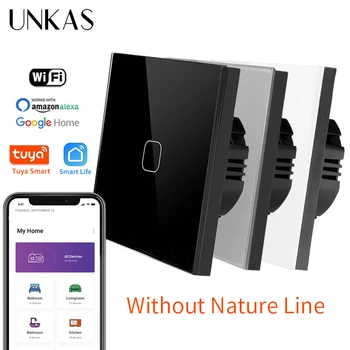 

UNKAS Crystal Glass Panel EU/UK Standard 1/2/3 Gang Wall Light Touch Switch Tuya/Smart Life Wireless ControL Touch Light Switch