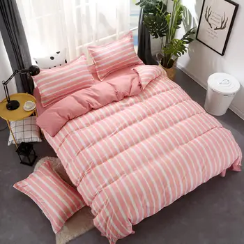 

Simple Solid Color Stripe Printed Girl Bed Cover Set Duvet Cover Adult Child Bed Sheet Pillowcase Comforter Bedding Set 61010