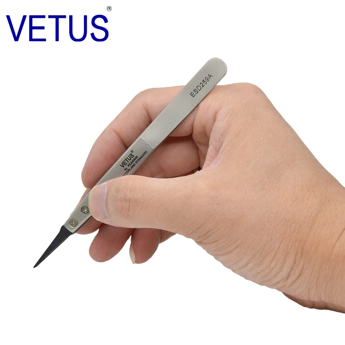 VETUS ESD-259A Interchangeable Head Anti-static Tweezers Stainless Steel Body Anti-static Carbon Fiber Conductive Plastic Head — view 3