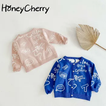 

2020 Autumn boy and girl Infant Children's Sweater Knitted Solid Color Graffiti All-match Cardigan Coat baby boy clothes