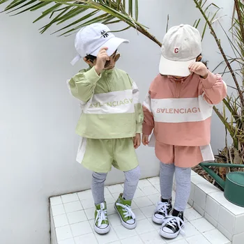 

2PCS WLG Boys Girls Clothing Set Kids Spring Letter Printed Patchwork Jacket and Fake Two Pant Set Baby Casual All Match Clothes
