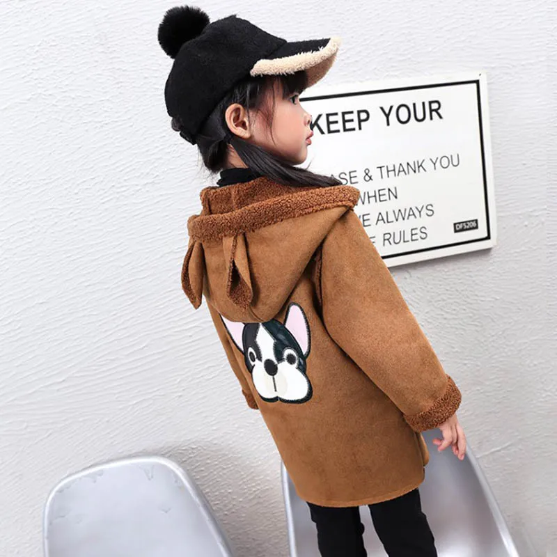 VFOCHI, коллекция года, шерстяное пальто для девочек зимняя ветровка, Детское пальто с принтом на тему собак, милая детская одежда шерстяное пальто для маленьких девочек верхняя одежда с капюшоном