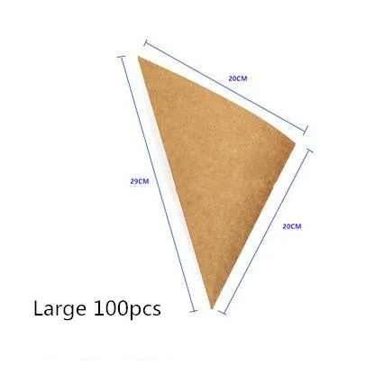 100 pcs large karft 100 шт одноразовая упаковочная коробка из крафт-бумаги, держатель для вафель, треугольная форма, карман для закусок, инструмент для фаст-фуда - Цвет: 100 pcs large karft