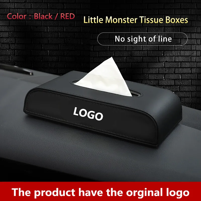 

1pcs Car Tissue Box Interior Accessories Tissue Boxes Black PU leather Creative design Car paper boxes FOR Cadillac LOGO