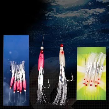 

5Pcs/Set Luminous hook Fishing Lure Carbon Steel Mackerel Bass Cod Sea Fishing Hook Single Hook Treble Bait Fishing Wire