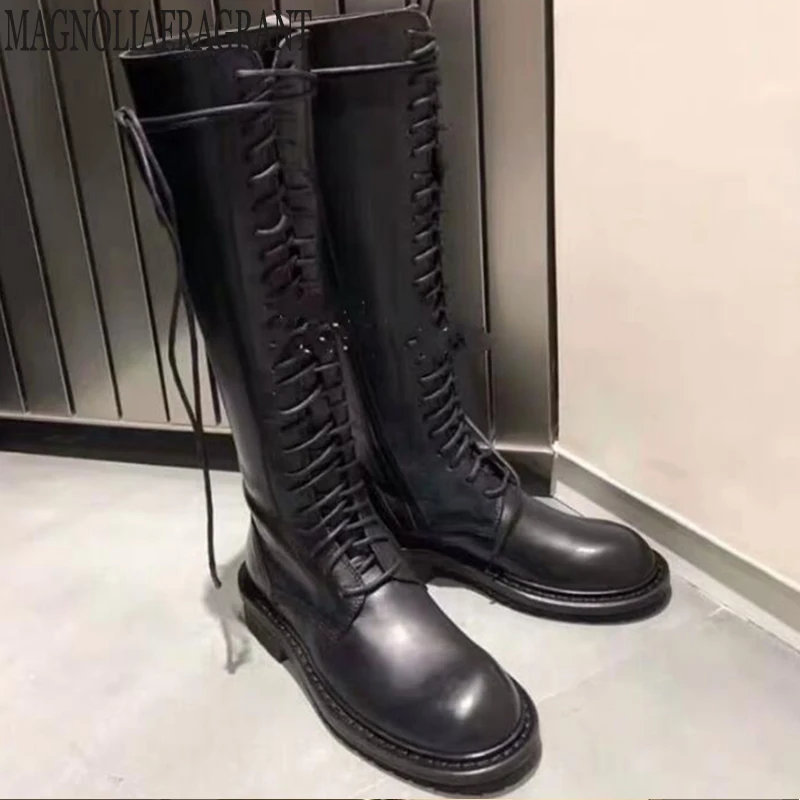 

Women's boots Lace-up Black Chunky Heels Ladies Mid High Knight Boots Winter Gothic Punk Boots Shoes Motorcycle boots y144