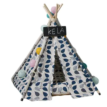 

Pet Teepee Dog Cats Rabbits Bed Canvas Portable Pet Tents Houses with Cushion Dropshipping FAS