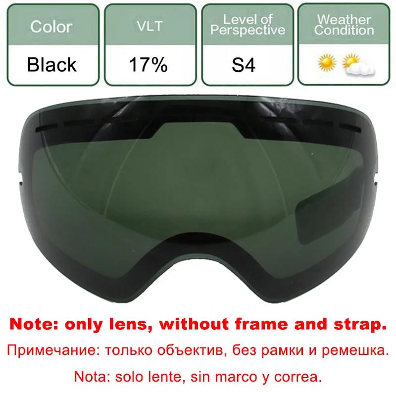 LOCLE двойные линзы лыжные очки Анти-Туман UV400 сферические лыжные очки катание на лыжах Снег Сноуборд очки лыжные очки осветляющие линзы - Цвет: Black Lens