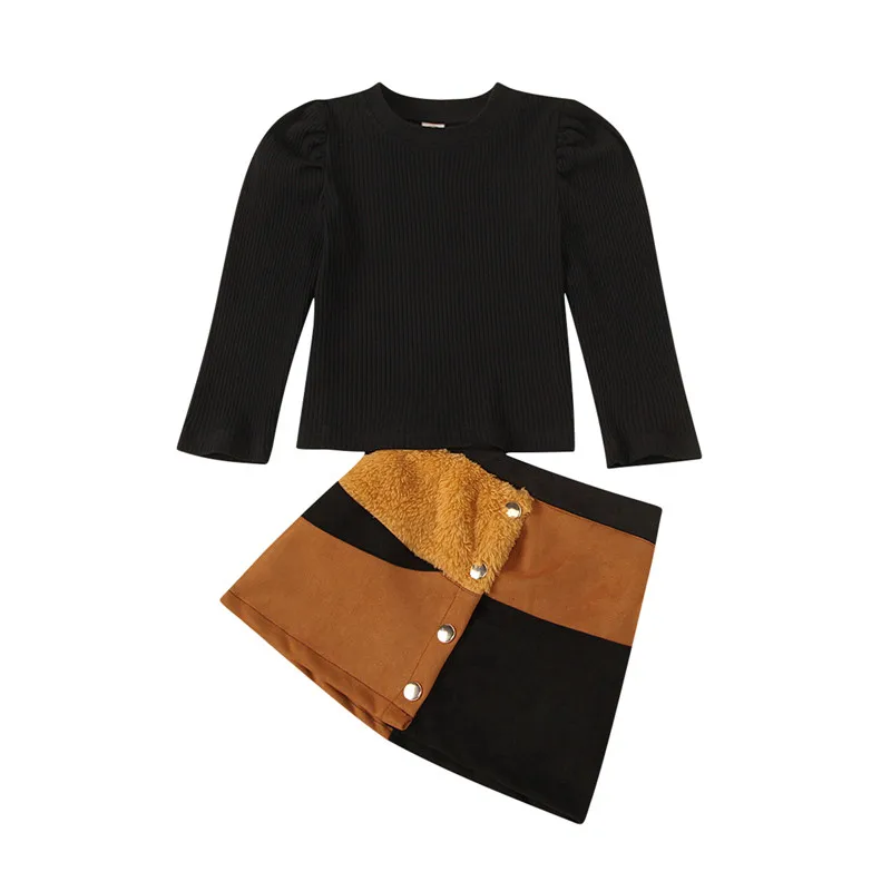 

Baby Spring Autumn Clothing Infant Kids Baby Girls Long Sleeve Tops Button Patchwork Skirts 2Pcs Set Outfits