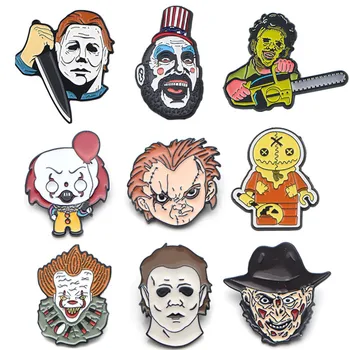 

DMLSKY Creative horror metal pin Halloween gifts pin cartoon Jason Voorhees pin Freddy krueger killer tie pins hat badge M3998
