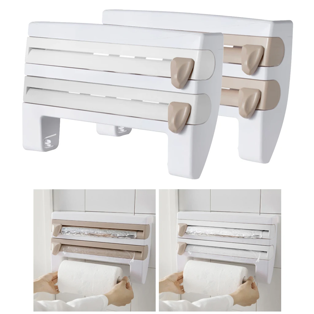 Wall Mounted Roll Holder, Rack Kitchen Roll Holder Cling Film Storage Rack Paper Dispenser for Kitchen, Home, Ect