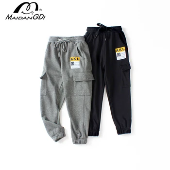 

MAIDANGDI Sale Boys Trousers 2020 New Spring&autumn Warm Children Sports Pants Teenage Cotoon Knitted Tooling Clothes 6-14 Year