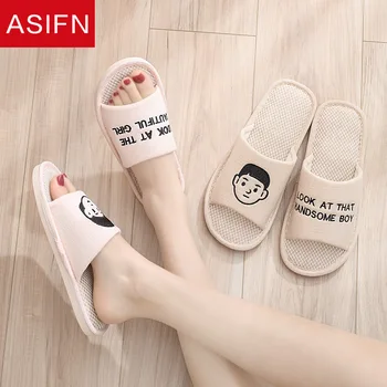 

ASIFN Women Cute Flax Slippers Avatar Men Slipper Non Slip Indoor Ladies Flip Flops Couples Mules Chaussures Femme Slides