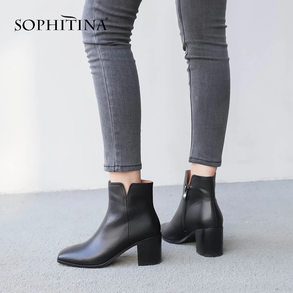 SOPHITINA/женские зимние ботинки ручной работы на высоком каблуке 6 см молнии с
