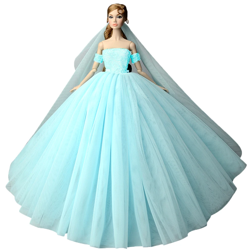 NK платье куклы Высокое качество ручной работы длинный хвост вечернее платье одежда Кружева свадебное платье+ вуаль для куклы Барби 1:6 лучший подарок AA JJ