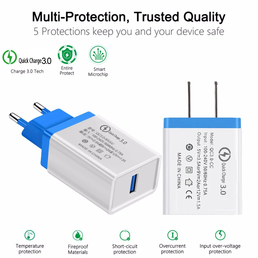 Быстрая зарядка 3,0 зарядное устройство 5V 3.5A EU/USA USB Кабель зарядного устройства для мобильного телефона QC3.0 зарядное устройство Быстрая зарядка для iPhone Plus 5 6 7 8 Apple