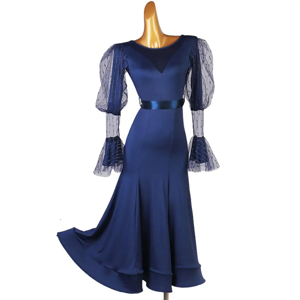 

Waltz Ballroom Dresses Standard Dance Competition Clothing Professional Performance Stage Wear Women Mesh Sleeves Tango Outfits