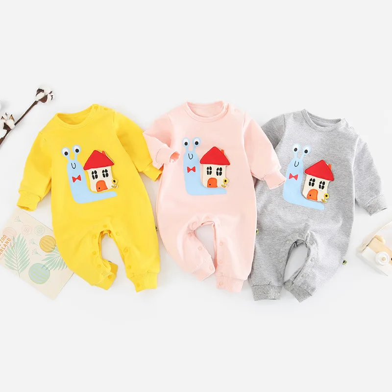 Autumn Newborn Baby Jumpsuit Cute Cartoon Snail Design Baby Romper Kids Costume For Toddler Newbaby Long Sleeve Outfits