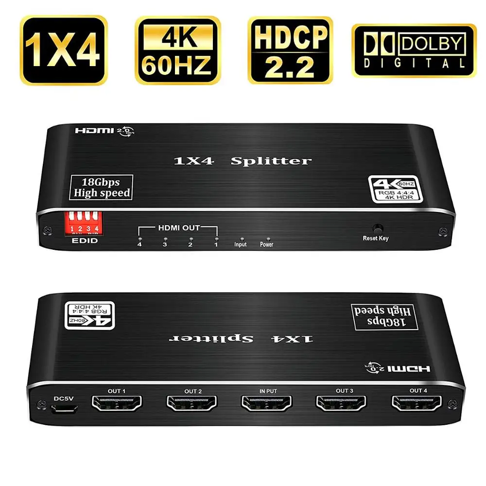  Navceker 4K 1x4 HDMI 2.0 Splitter HDR HDMI Splitter 1x2 4K HDMI Splitter HDCP 2.2 1080P HDMI Splitt