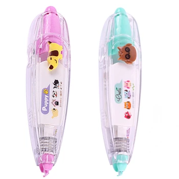 

2 Pcs Kawaii Animals Press Type Decorative Correction Tape Diary Stationery School Supply - Yellow Dog & Blue-Green Owl