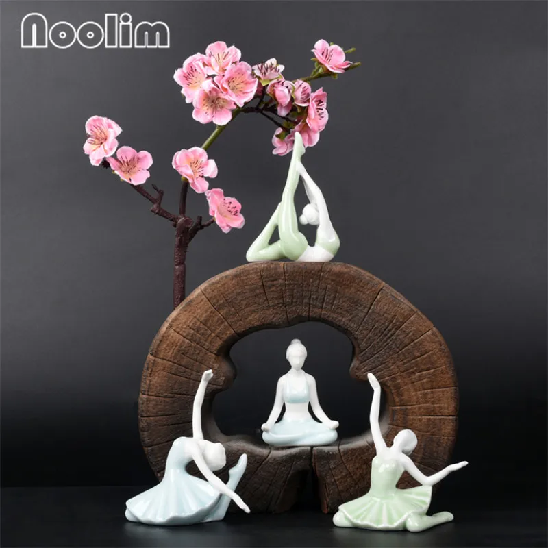 Creative Ceramic Abstract Ballet Dancing Yoga Girl Small Ornaments Simple Modern Living Room Yoga Lady Statue Crafts Home Decor
