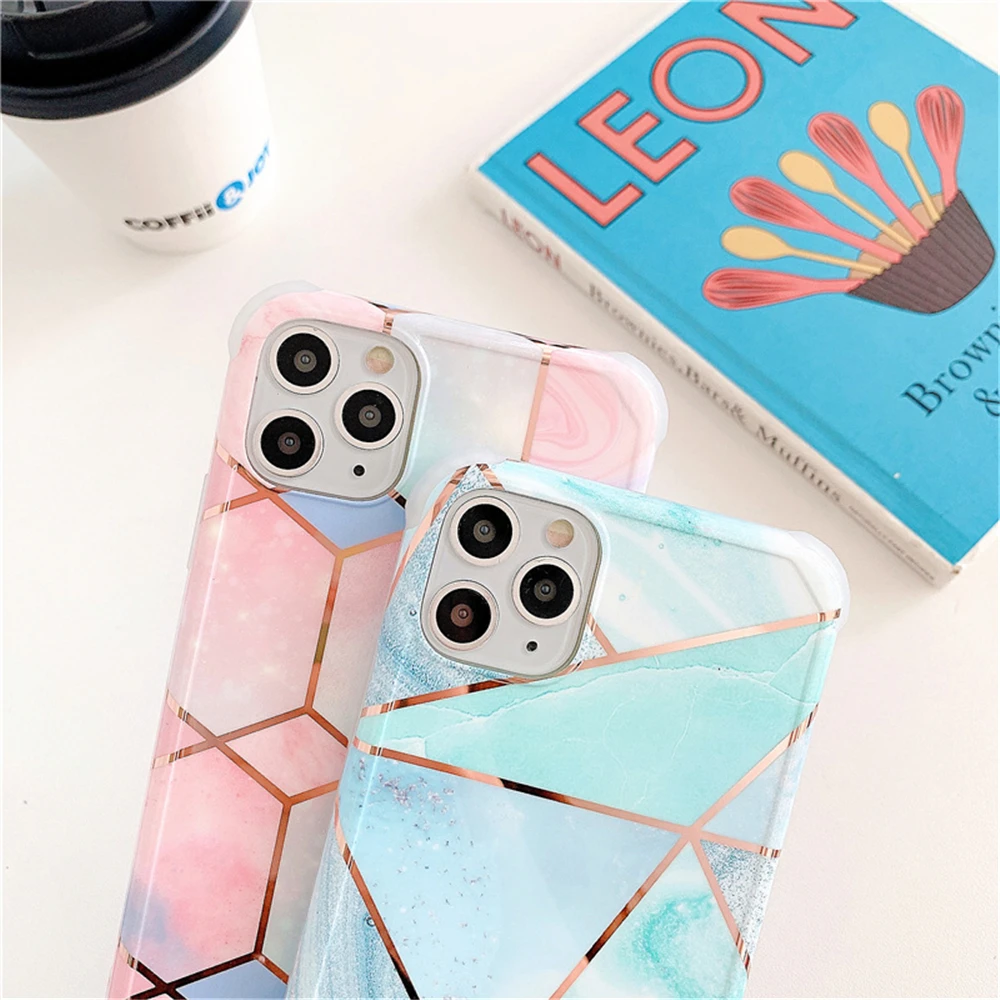 US $150.72 50Pcs Wholesale Plating Line Marble Phone Case For IPhone 12 11 Pro Max X XS Max XR 7 8 Plus SE 2 Colorful Texture Case For I12