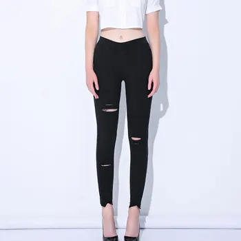 

Summer Hole Ripped Jeans Women Jeggings Cool Denim High Waist Skinny Jeans Pants Pencil Trousers Black Plus Size M-4XL