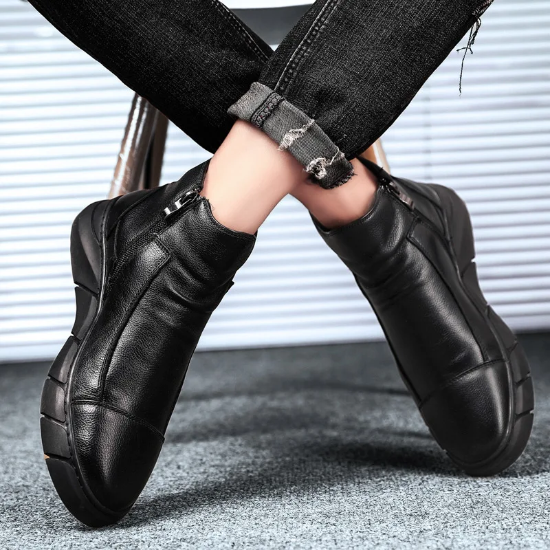 

MEN'S SHOES 2020 New Style Spring Korean-style Trend Men Hight-top Brushed And Thick Casual Trendy Shoes Leather Cotton Shoe Men