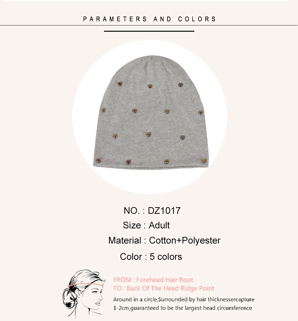 Frauen lässig mehrfarbige Perlen Schädel Mützen Hut weich gestrickte Hauben Damen Frühling Herbst Slouchy Stretch Cap – Detail 2