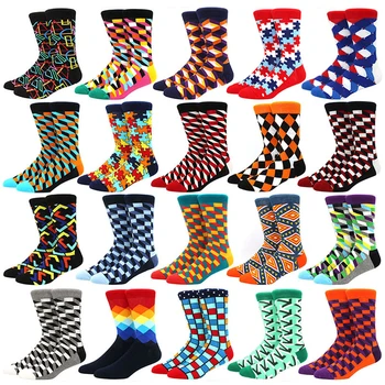 

Hot Men's Funny Happy Socks Fine Paragraph Diamond Pattern Argyle Three-dimensional Tube Geometric Large Size Combed Cotton