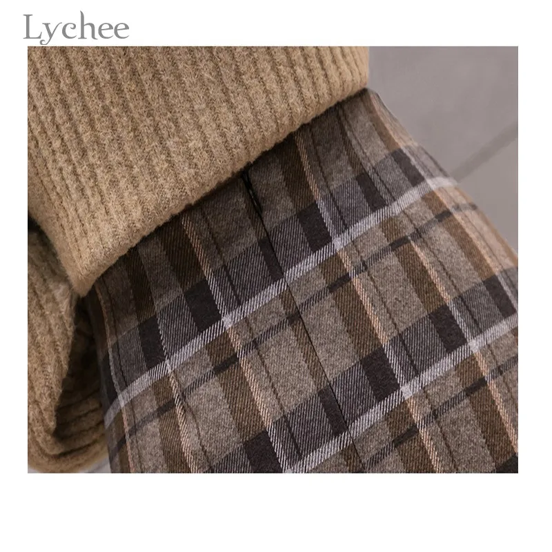 Lychee, Harajuku, клетчатая Женская юбка с принтом, высокая талия, оборки, пуговицы, мини, женские юбки, повседневные, расклешенные, Осень-зима, для девушек