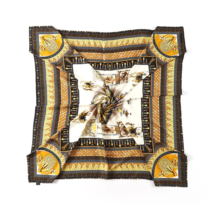 

YanChou 130cm Brand Scarf Twill 100% Silk Scarf For Women Camel Castle Print Square Scarves Hijab Kerchief For Ladies shawls