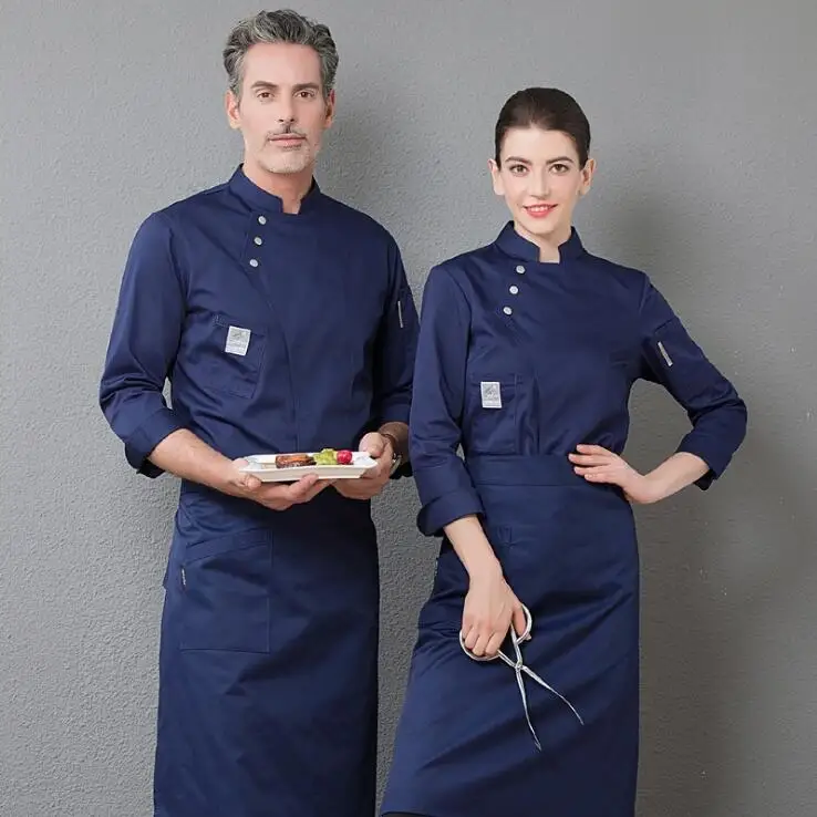 

New Style Chef Service Overalls Unisex Adjustable Long Sleeve Top Restaurant Cooking Jacket Hotel Waiter Cafe Bakery Uniforms