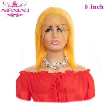 

Yellow Full Lace Human Hair Wigs Remy Brazilian Straight Full Lace Wigs For Women Pre-Plucked Hairline 8inch 150% Densitity