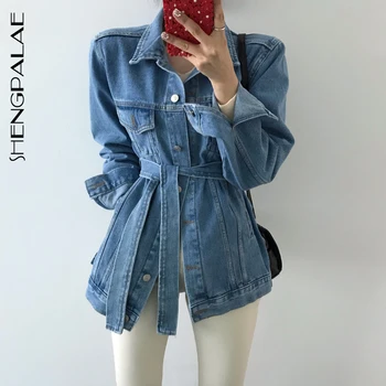 

SHENGPALAE 2020 New Fashion Spring Vintage Wild Lapel Wild Single-breasted Loose Mid-length Denim Women Jacket ZA3099