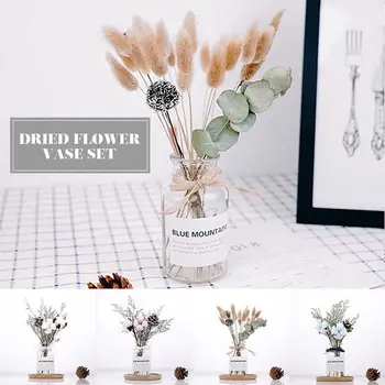 

Dried Flower Set Dried Flower Vase Dried Flower Glass Flowers Exquisite Romantic Beautiful Lagurus Ovatus Festival Pine Cone
